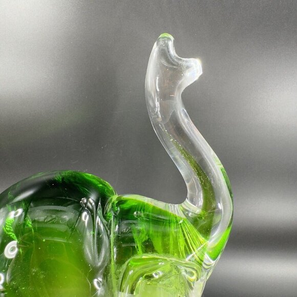 Heavy Glass Elephant Figurine Paperweight With Clear Green Spots Trunk Up Lucky - Picture 16 of 16
